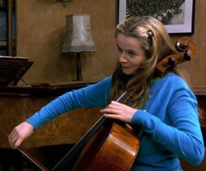 still of Emily Watson playing the cello in Hilary and Jackie