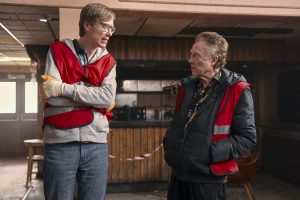 Stephen Merchant and Christopher Walken in The Outlaws