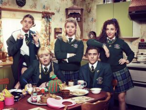  Jamie-Lee O'Donnell, Nicola Coughlan, Saoirse-Monica Jackson, Dylan Llewellyn and Louisa Harland - promo for Derry Girls