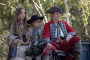 still from Renegade Nell with Bo Bragason, Florence Keen and Louisa Harland