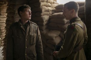 still of George MacKay and Benedict Cumberbatch in 1917