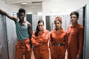 Nathan Stewart-Jarret, Lauren Socha, Antonia Thomas and Iwan Rheon (Misfits)